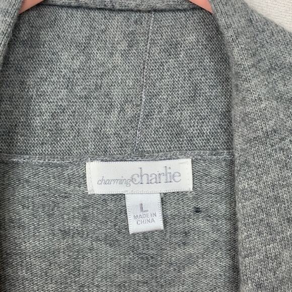 Charming Charlie womens large gray wool aztec fringe cardigan santa fe purple - Picture 2 of 10